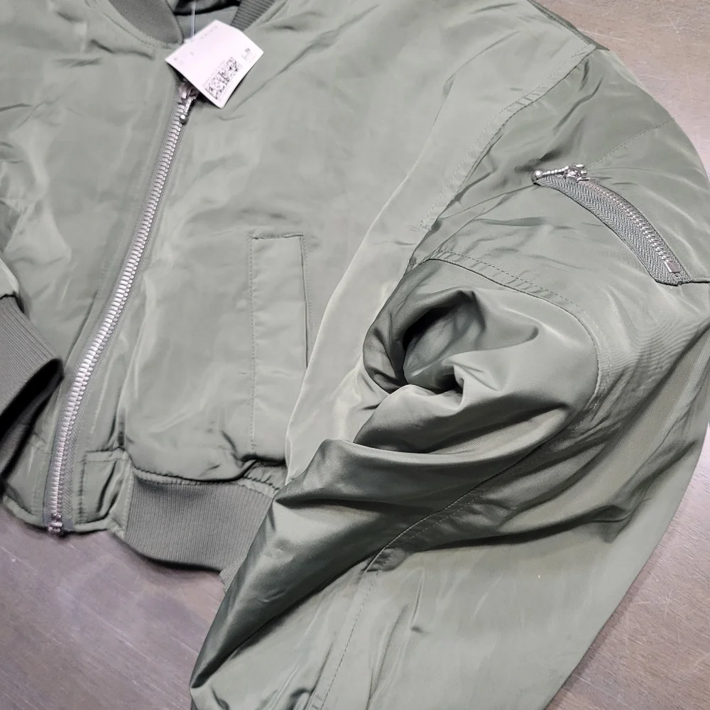 NWT H&M Olive Cropped Bomber Jacket Y2K - Picture 5 of 13